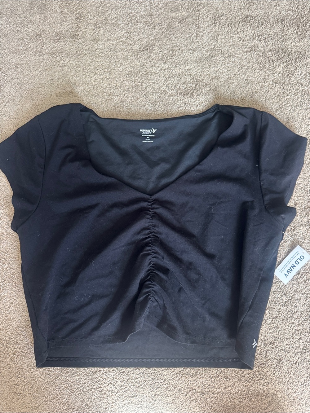 Old Navy Black Ruched Short Sleeve Crop Top NWT